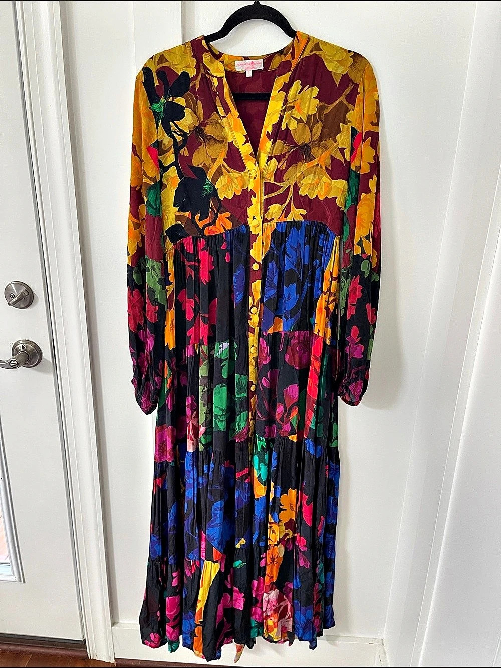 Siddhartha Bansal x Anthropologie Mixed Print Button Front Maxi Dress Small